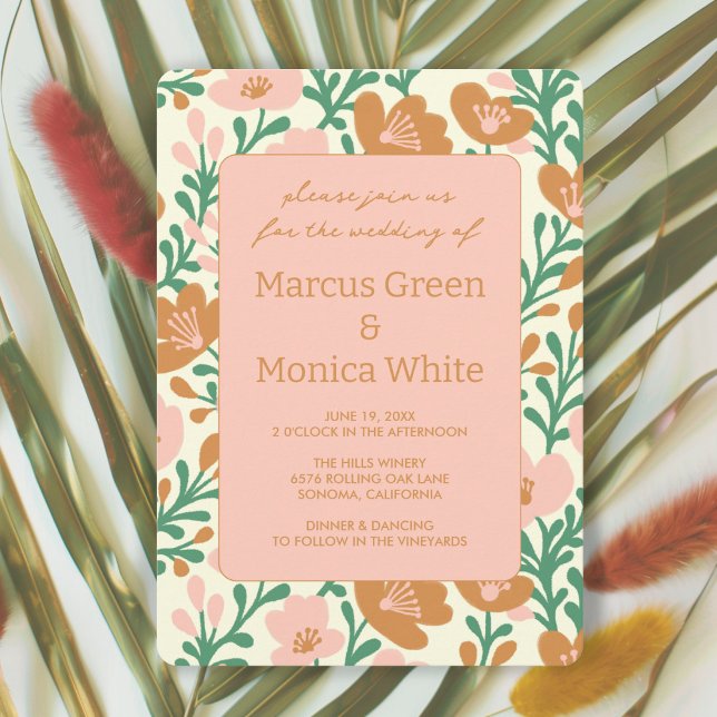 Convites Vinhas De Flor Selvagem, Cor de Rosa, Pecado (Wildflower Vines Pink Green Custom WEDDING Invitation
)
