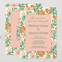 Convites Vinhas De Flor Selvagem Verde Cor-de-rosa Código Q