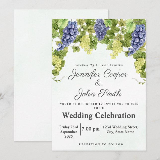 Convites Vinhas De Uva De Vinha De Vinha De Vinha De Castig (Frente/Verso)