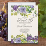 Convites Vinhas Florais De Cor D'Água Púrpura Doce 16<br><div class="desc">Folhas florais e verdes de cor d'água roxa e vinhas no jardim botânico do ninho doce 16 convite de aniversário. Entre em contato comigo para obter assistência com a personalização ou para solicitar a correspondência ou a coordenação de produtos Zazzle para o seu evento.</div>