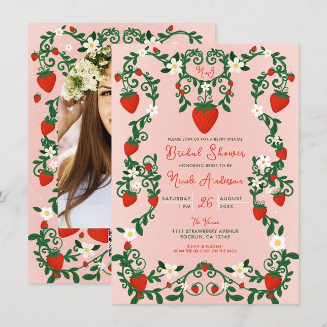 Convites Vinhas Florais Rosa e Vermelho Chá de Bebê de Mora (Frente/Verso)