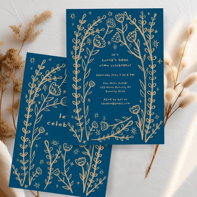 Convites Vinhas Florais Whimssso Festa de Aniversário Besti (Whimsical Floral Vines Cute Birthday Party Custom Invitation
)