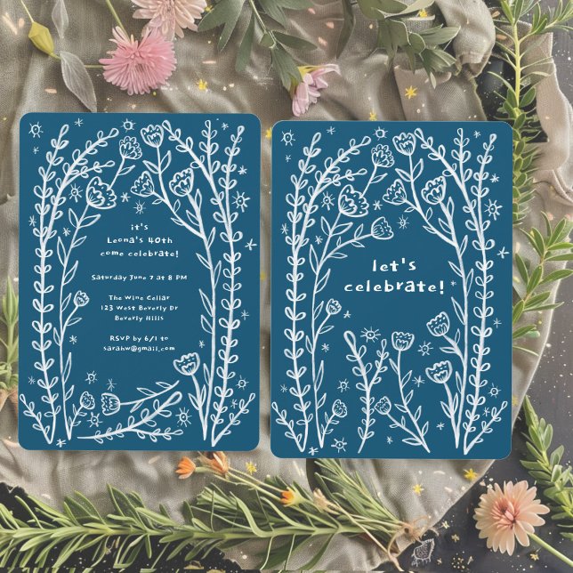 Convites Vinhas Florais Whimssso Festa de Aniversário Besti (Whimsical Floral Vines Cute Birthday Party Custom Invitation
)
