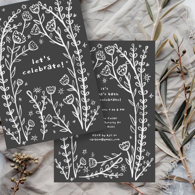 Convites Vinhas Florais Whimssso Festa de Aniversário Besti (Whimsical Floral Vines Cute Birthday Party Custom Invitation
)