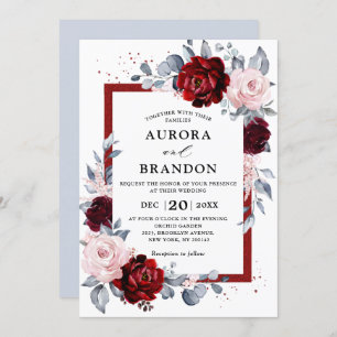 Convites Vinho Borgonha Azul Slate Casamento Floral