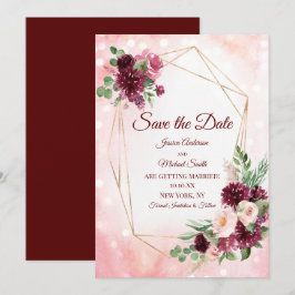 Convites Vinho Borgonha Boho Aquarela Floral Salvar Data
