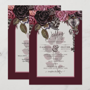 Convites Vinho Borgonha Casamento Floral Queda de Inverno