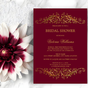 Convites Vinho Borgonha Dourado Elegante