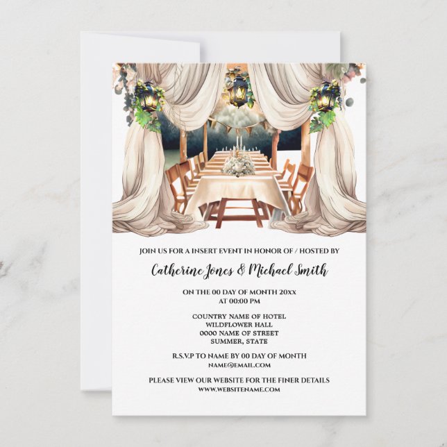 Convites Vinho branco verde Vinho fazenda lanterna (Frente)