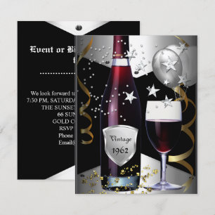 Convites Vinho de Aniversário de 50 Anos Vintage Preto Dour