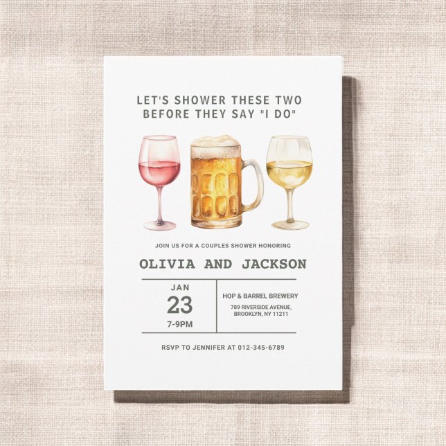 Convites Vinho de Cerveja Casais de Aquarela Chá (Criador carregado)