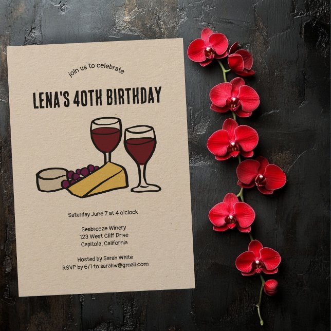 Convites Vinho de Festa e Provando de Queijo (Party Wine & Cheese Tasting Birthday Kraft CUSTOM Party Invitation
)