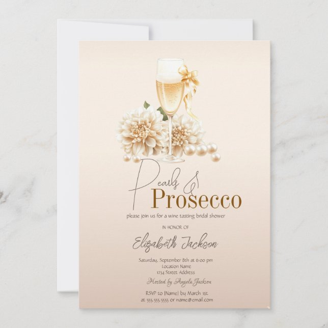 Convites Vinho de Flores Brancas Pérolas Prosecco Chá de No (Frente)