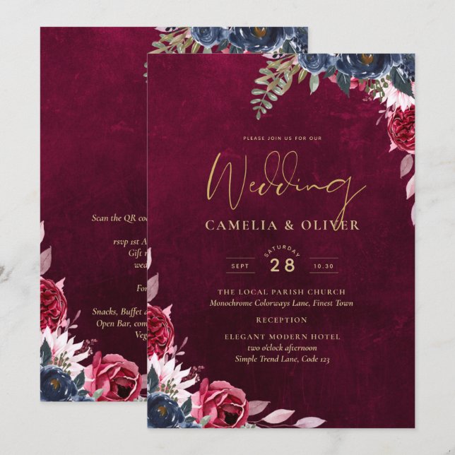 Convites Vinho de Frutas Floral Casamento (Frente/Verso)