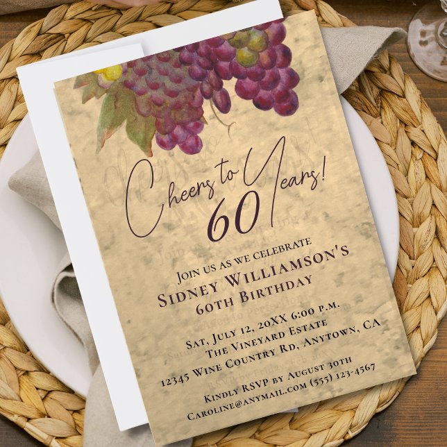 Convites Vinho Elegante 60º Aniversário Parabéns pelos 60 A (Criador carregado)