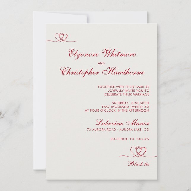 Convites Vinho Escarlate Moderno Chic Casamento Misturado e (Frente)