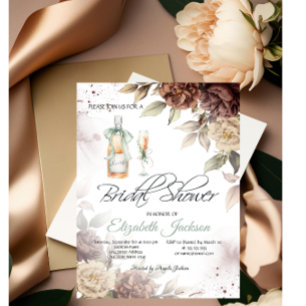 Convites Vinho Garrafa Vidro Chic Flores Chá de Noiva