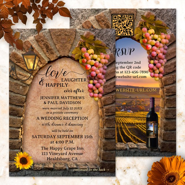 Convites Vinho Italiano Feliz Para Sempre Após O Casamento (Classic Italian happily after wedding party invitation featuring a vineyard landscape with wine)