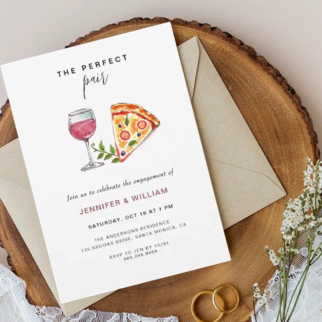 Convites Vinho & Pizza Par perfeito Festa de Noivado (Criador carregado)