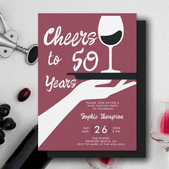 Convites Vinho Provando Elegante Vinha Casual 50º Aniversár (wine tasting 50th birthday invitation for women winery vintage retro burgundy red elegant casual)
