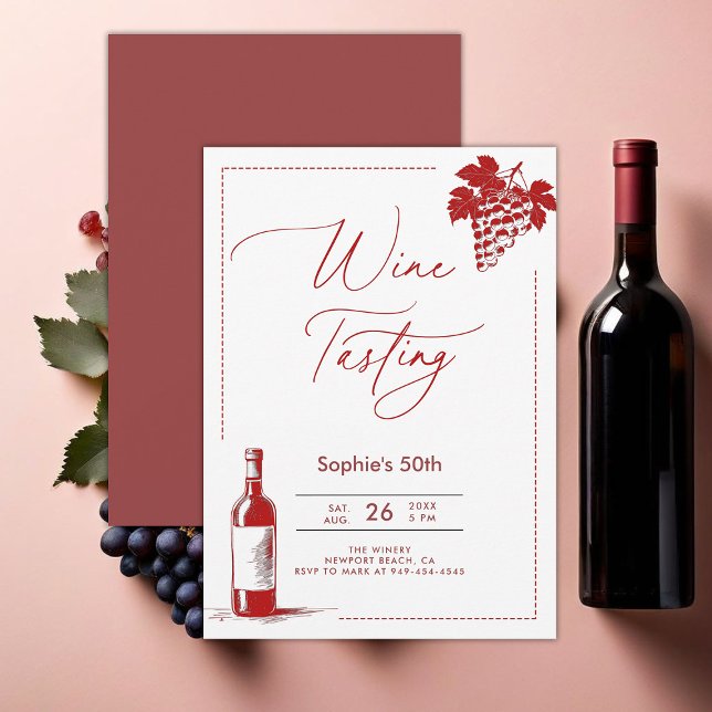 Convites Vinho Provando Vinho Moderno Borgonha 50º Aniversá (wine tasting party 50th birthday invitations women winery trip modern minimalist elegant burgundy)