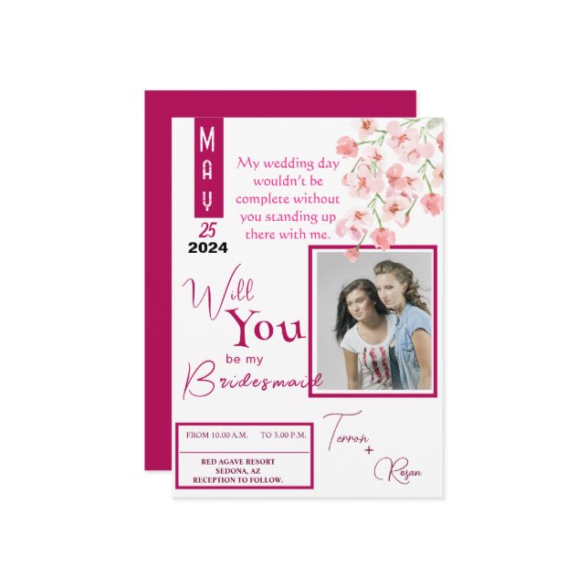 Convites Vinho Rosa Flor (Frente/Verso In Situ)