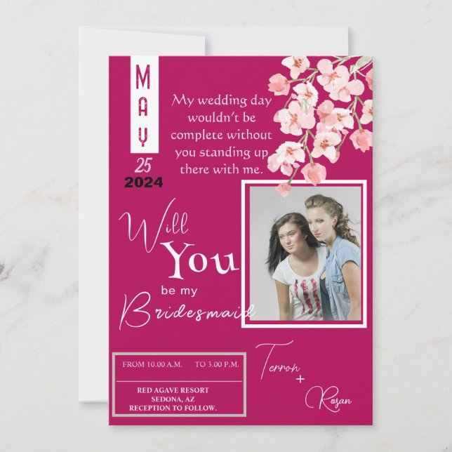 Convites Vinho Rosa Flor (Frente)