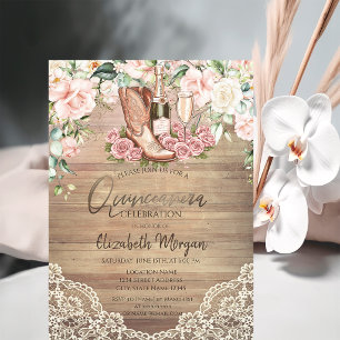 Convites Vinho Rosas Botas Renda Quinceanera