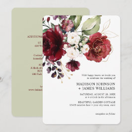 Convites Vinho Tinto Borgonha Bege Floral Casamento com Det