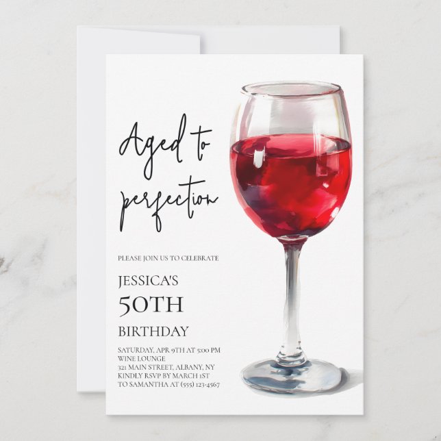 Convites Vinho Tinto Envelhecido à Perfeição Aniversário de (Frente)