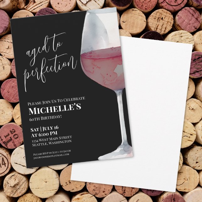 Convites Vinho Tinto Envelhecido à Perfeição Aniversário El (Wine Simple Sixty 60th Birthday Party Invitation)