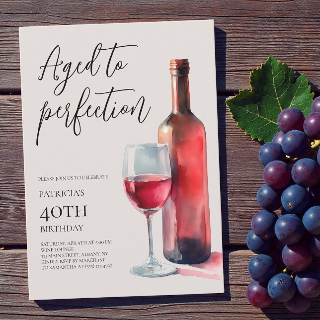Convites Vinho Tinto Envelhecido à Perfeição Festa de Anive (Aged to Perfection Red Wine 40th Birthday Party Invitation)