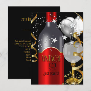 Convites Vinho Tinto Preto Dourado Prata de Aniversário de 