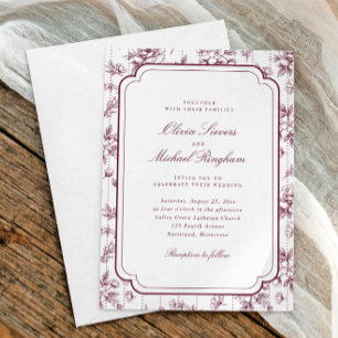 Convites Vinho Tinto Vintage Floral Toile Casamento Francês