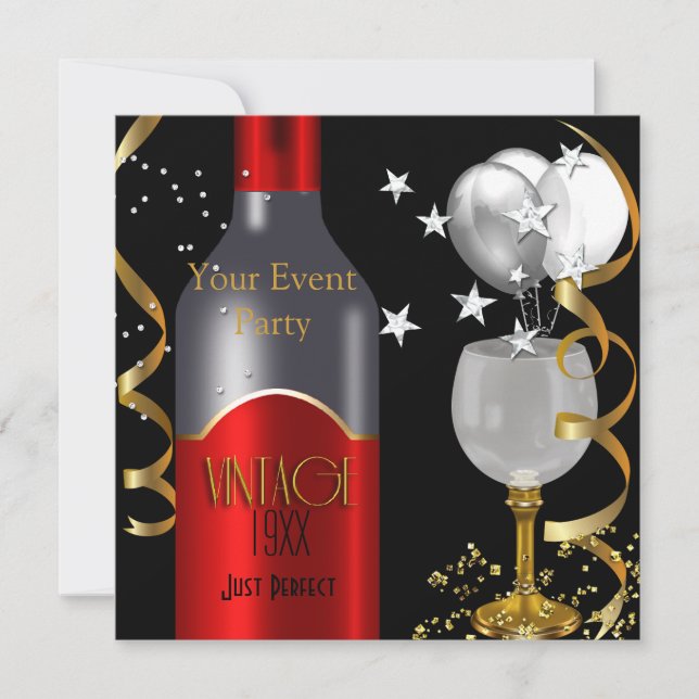 Convites Vinho Tinto Vintage Preto Dourado Prata (Frente)