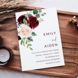 Convites Vinho Vermelho Borgonha e Casamento Floral Escamud