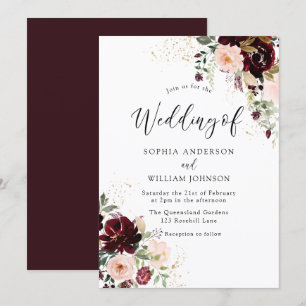 Convites Vinho Vermelho Borgonha Elegante e Casamento Flora