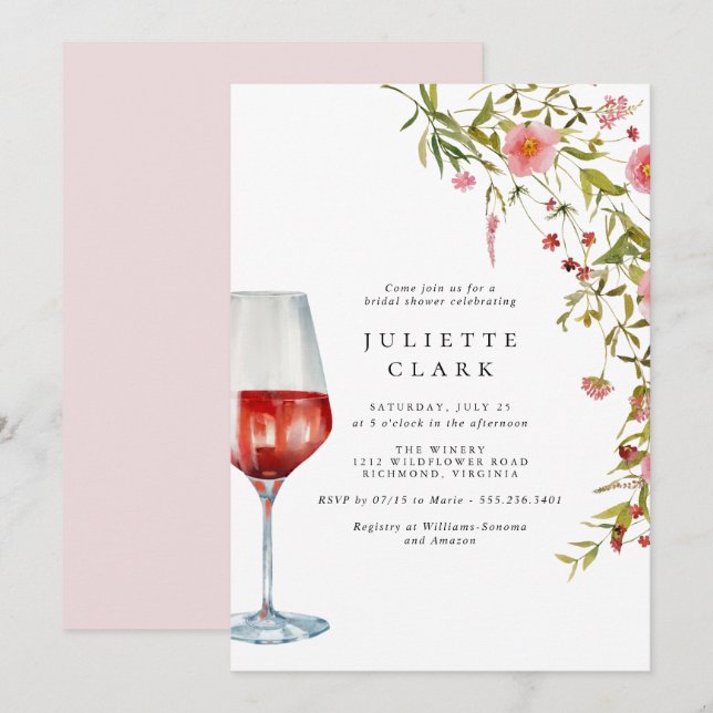 Convites Vinho Vermelho e Chá de panela de Jardim Floral Ro (Frente/Verso)