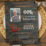 Convites Vinho Vermelho Madeira 60º aniversário Foto do Par<br><div class="desc">Rustic Red Wine Wood 60º aniversário Surpresa Festa Foto Convite. Convite de aniversário com fundo de madeira escuro rústico e abstrato com vinho tinto. O texto está em um script branco de tendência e é facilmente personalizável - personalize-o com sua foto, nome, idade, data, local e RSVP. Você pode alterar...</div>