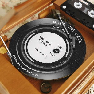 Convites Vinil Vintage Simples Registro de Gravação Salvar 