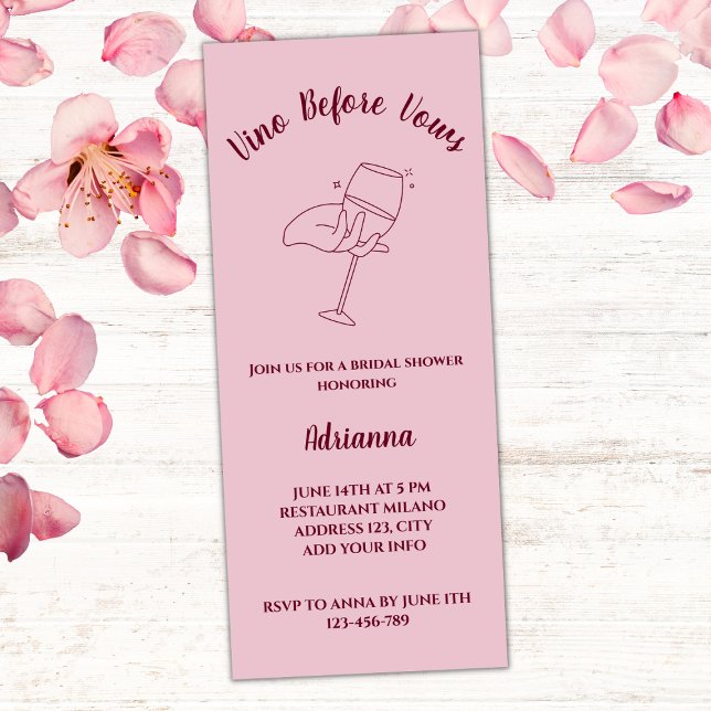 Convites Vino Antes de Velas Chá de panela Rosa Espelho Ele (vino before vows bridal shower invitation blush pink burgundy red wine glass elegant bridal party)