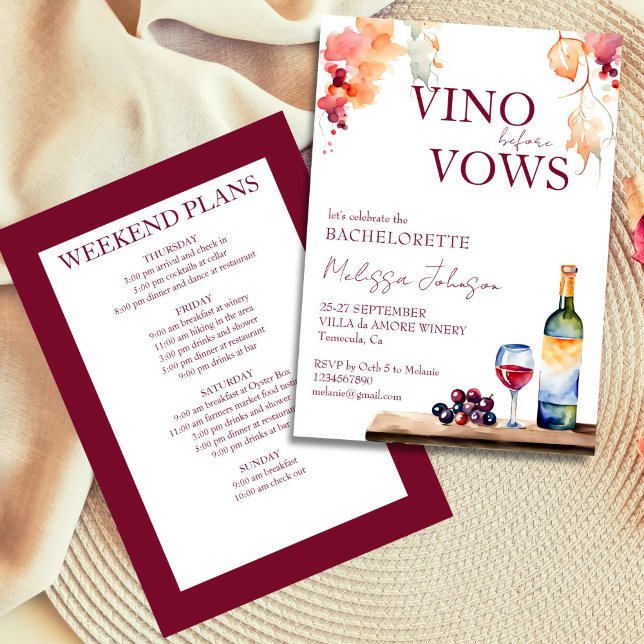 Convites Vino antes de voar modelo de aquietaria de vinhas (Vino before vows winery bachelorette weekend itinerary invitation template instant download)