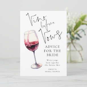 Convites Vino Antes de Vows Advice Chá de panela Game Card