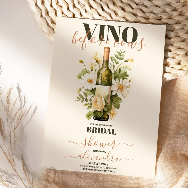 Convites Vino antes de Vows Chá de panela Floral Branco Dou (Criador carregado)