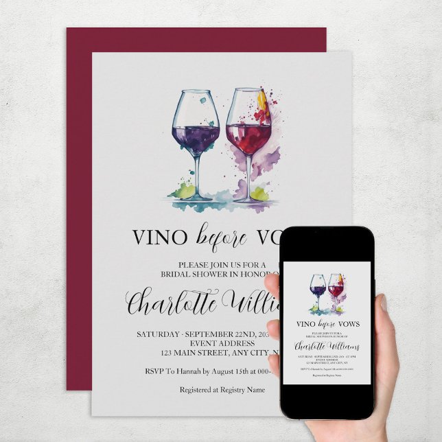 Convites Vino Antes do Vows Watercolor Chá de panela (Vino Before Vows Watercolor Bridal Shower Invitation
)