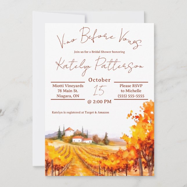 Convites Vino Antes Dos Voos, Chá de panela Vineyard (Frente)