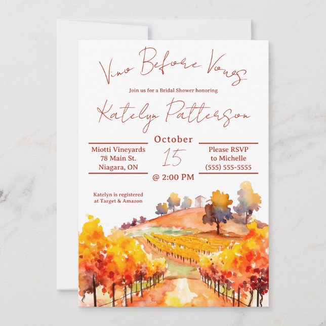 Convites Vino Antes Dos Voos, Chá de panela Vineyard (Frente)