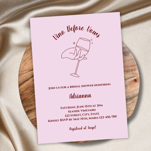 Convites Vino Antes Dos Voos Espalhar O Chá de panela De Vi (vino before vows bridal shower invitation blush pink elegant wine tasting invitation)