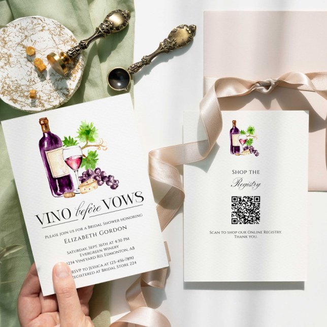 Convites Vino Before Vows Bridal Shower QR Code Registry (Criador carregado)