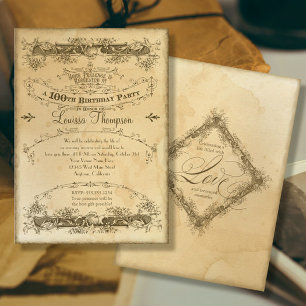 Convites Vintage 100ª Celebração de Aniversário Tea STítulo